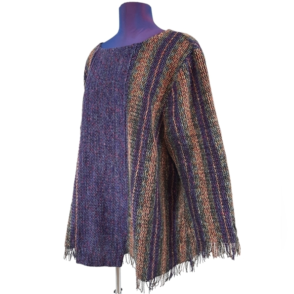 Vintage Nino Wong California Chenille Purple 3/4 Sleeve Fringed Blouse Size 3X